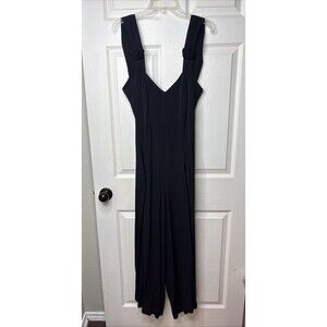 Vintage 80s–90s Black Wide-Leg Jumpsuit Minimalist Draped Sleeveless Eveningwear